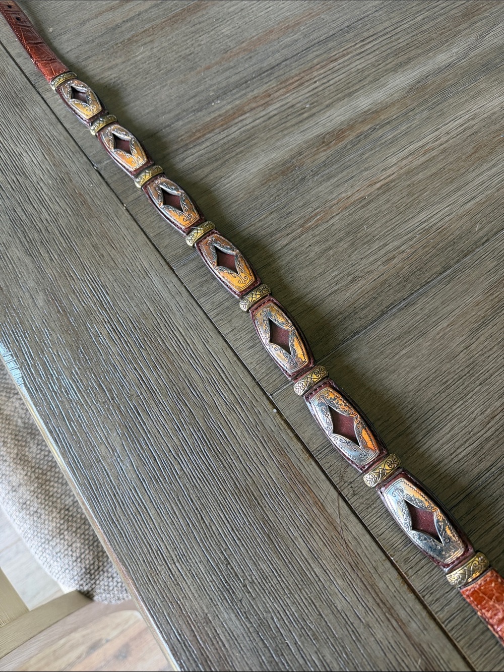 Brighton Cognac Brown Leather Belt with Gold Buckle and Silver Accents - Picture 6 of 8